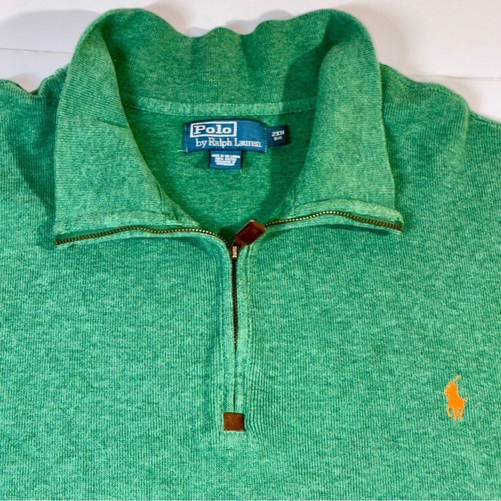 Polo Ralph Lauren 1/4 Zip Sweater Men 2XB Green Cotton Pony Preppy Estate Rib
